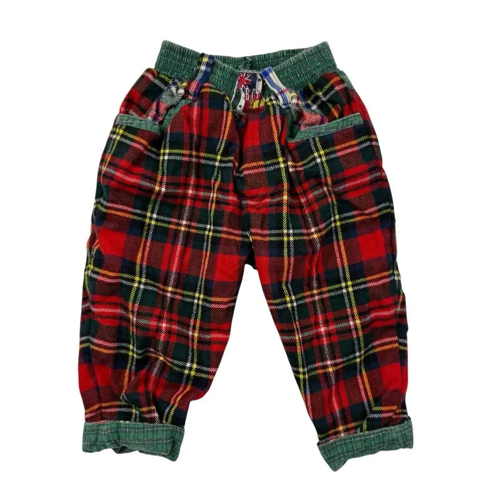 Petit Boy Plaid Flannel Retro Pants 12 Months Made in France PBOY Lined Baby Red